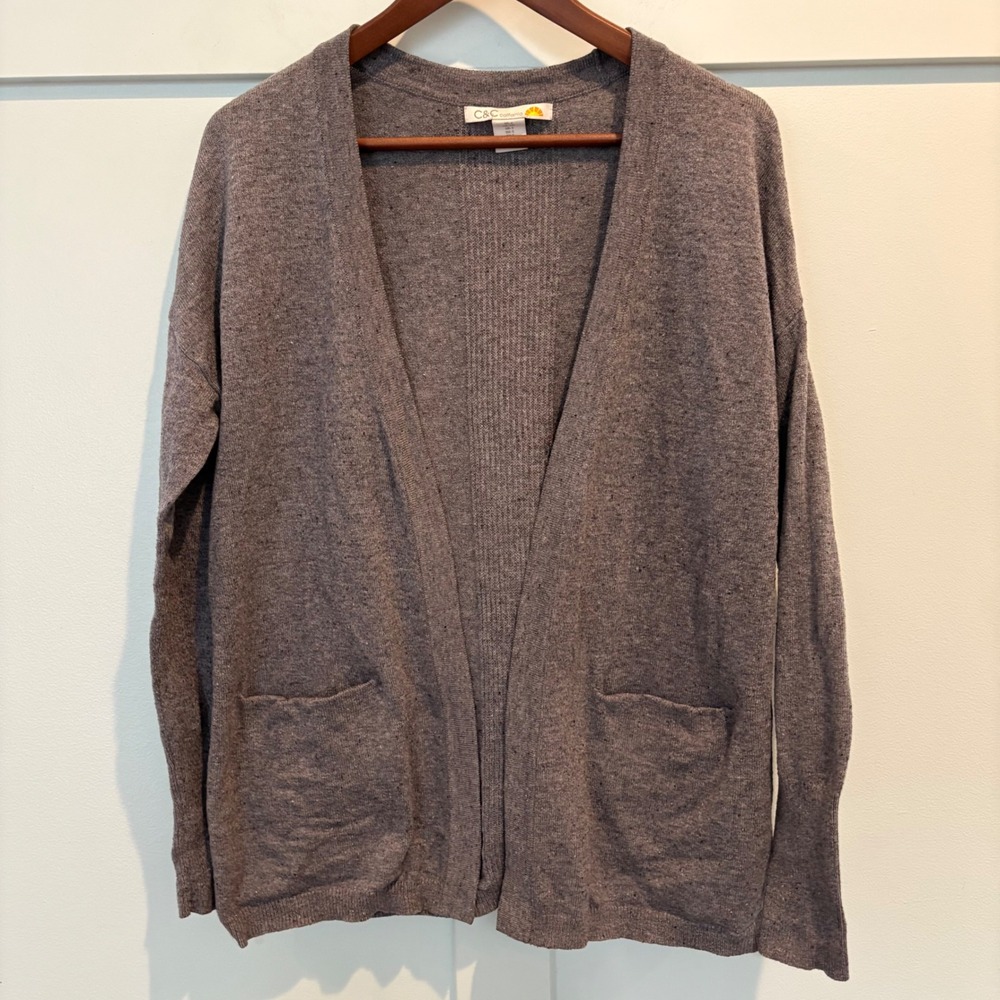 C&C California Merino Wool Alpaca Blend Open Front Cardigan Grey Purple Small‎